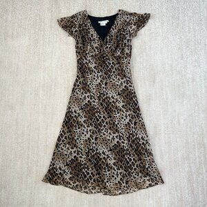 Vintage 90s Maggy London Animal Print Midi Silk Dress 10